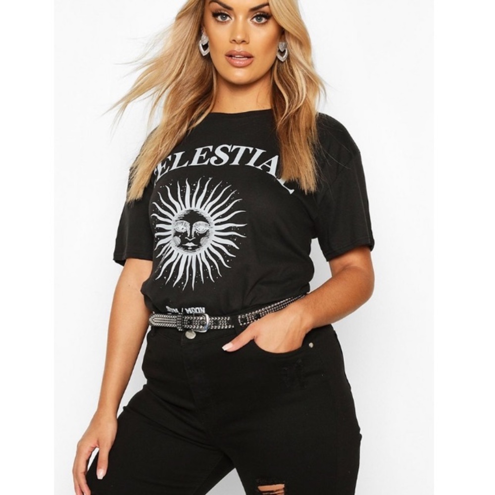 NWT Plus Celestial Sun And Moon Slogan T-Shirt